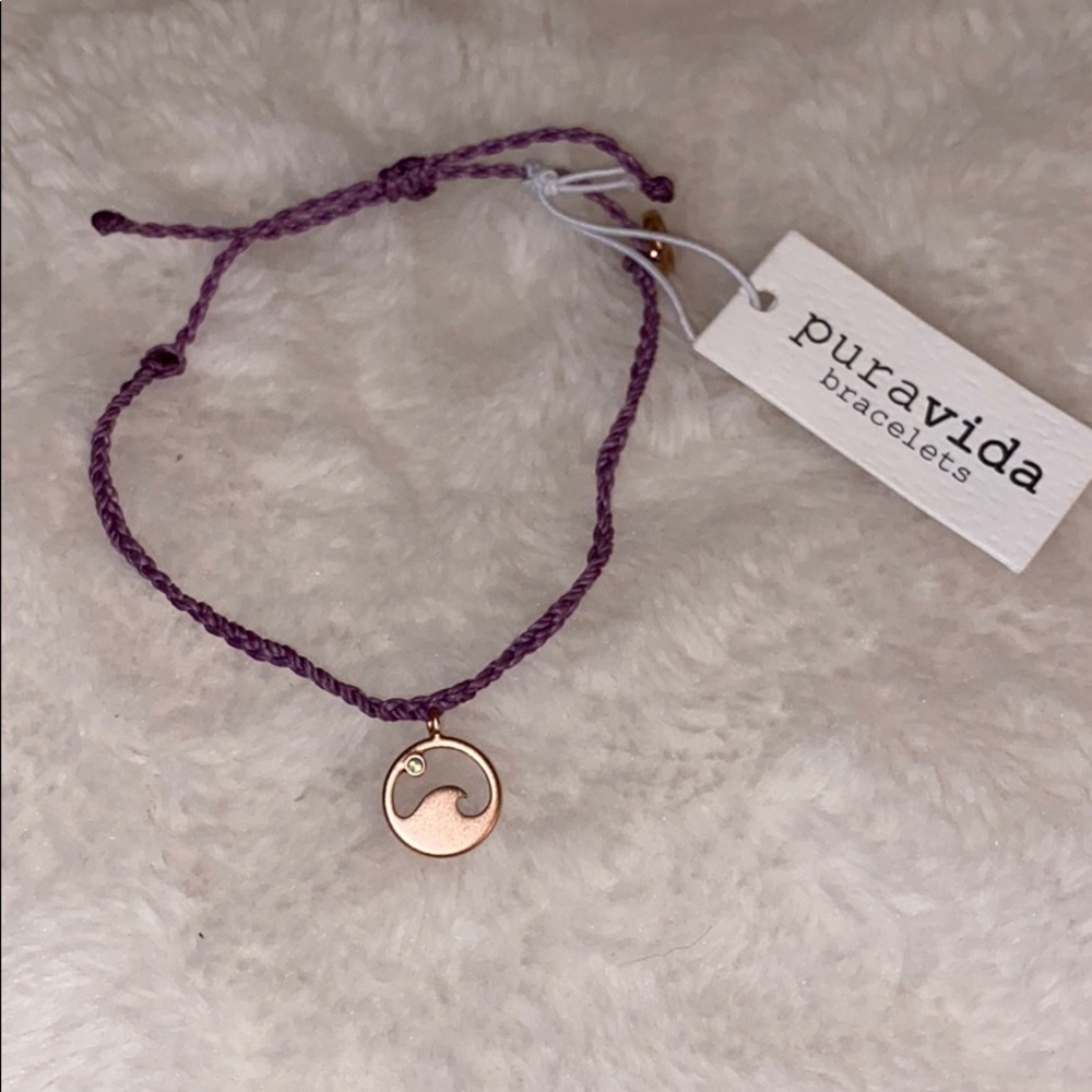 Pura vida purple with wave charm bracelet